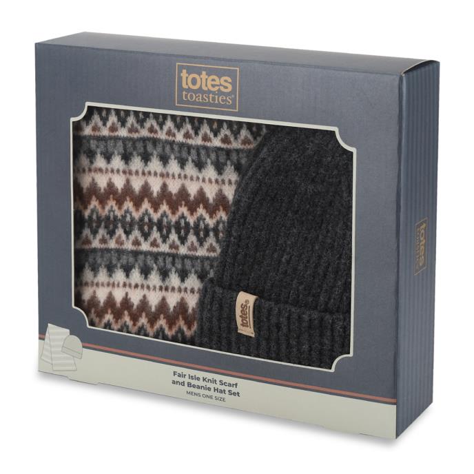 totes toasties® Mens Hat & Scarf Gift Set Brown / Beige Extra Image 1